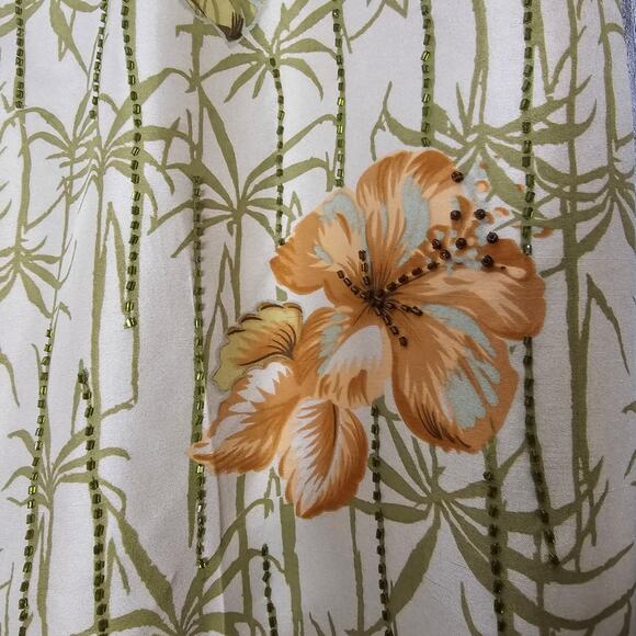 Vintage ADRIANNA PAPELL Silk Tropical Flower Beaded Lined PANTS Women's size 16 - Picture 4 of 10